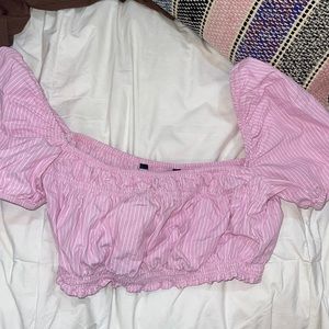 Zara cropped pink & white top